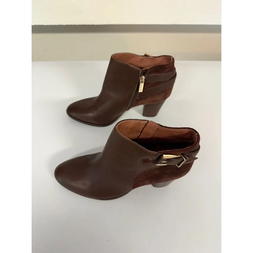 Louise et Cie Vasca Women's Brown Leather Suede Ankle Boots Block Heel Buckle 9M